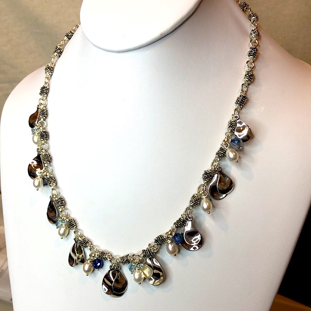 MICHAEL DAWKINS Starry Night Blue Topaz Cultured Pearl Sterling Silver Necklace - Picture 13 of 17